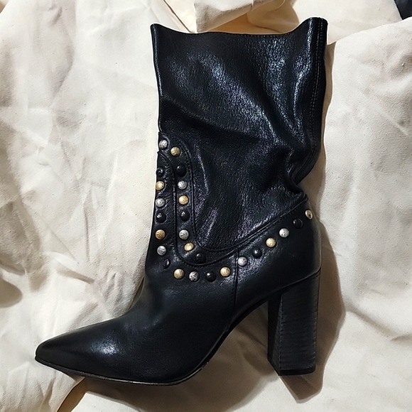 New Free People Studded Dakota Leather Boots Black Metallic Studs - Picture 4 of 9
